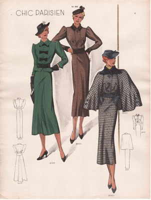 5 VINTAGE FRENCH FASHION PRINTS 1936